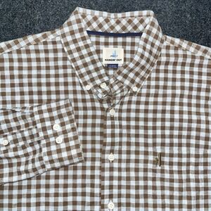johnnie-O Shirt Mens XL Blue Brown Check Button Down Hangin Out